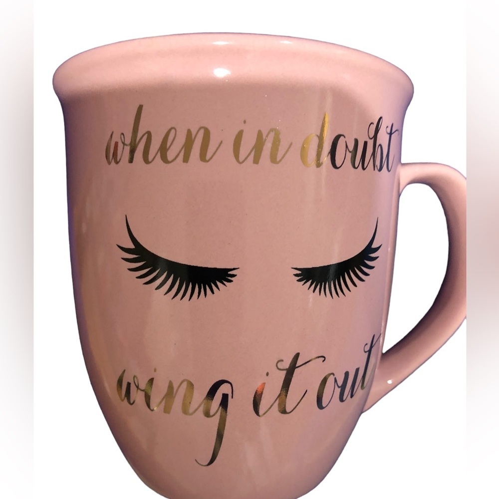 pink ceramic‎ ‘when in doubt, wing it’  printed coffee mug new